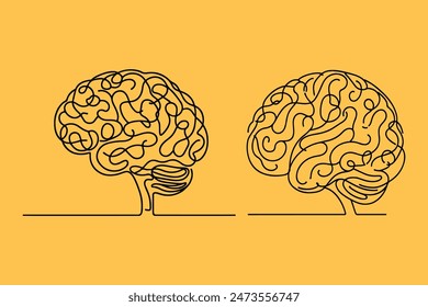 Brain outline vector illustration. Editable stroke.