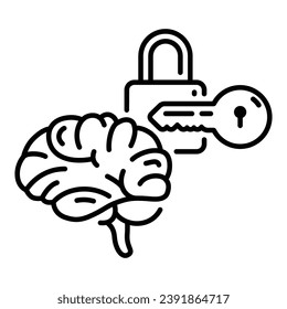 Brain and Padlock Line Icon Design for Security and Protection