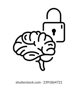 Brain and Padlock Line Icon Design for Security and Protection