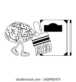 Brain with paint brush and book cartoons vector illustration graphic design