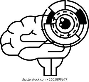 A brain with a pair of eyes and a circle around it