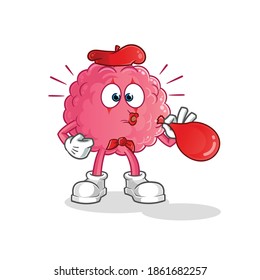 brain pantomime blowing balloons character. cartoon mascot vector