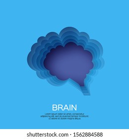 Brain paper cut style. Origami think design over blue background.