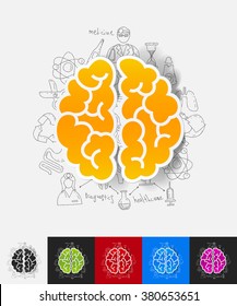 brain paper sticker with hand drawn elements