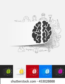 brain paper sticker with hand drawn elements