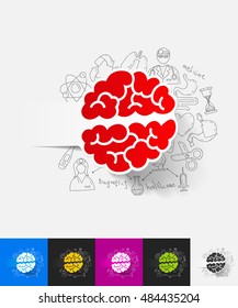brain paper sticker with hand drawn elements