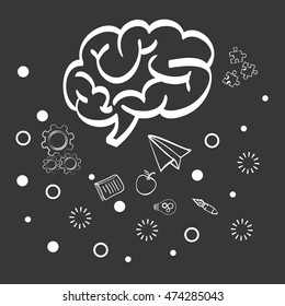 brain paperplane big and great idea creativity icon set. Sketch and draw design. Vector illustration