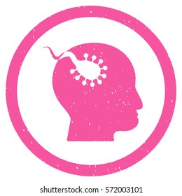 Brain Parasite grainy textured icon inside circle for overlay watermark stamps. Flat symbol with unclean texture.