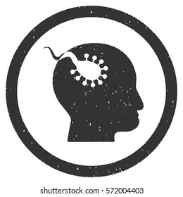 Brain Parasite grainy textured icon inside circle for overlay watermark stamps. Flat symbol with unclean texture.