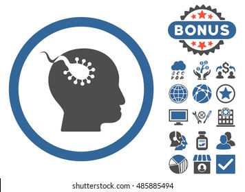 Brain Parasite icon with bonus images. Vector illustration style is flat iconic bicolor symbols, cobalt and gray colors, white background.