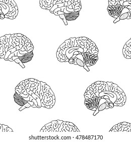 Brain pattern, seamless white and black hand drawn illustration, vector