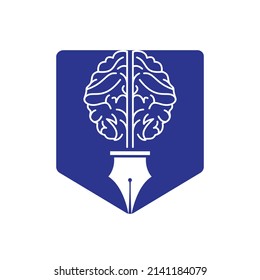 Brain pen vector logo design template. Smart creative education logo concept.	