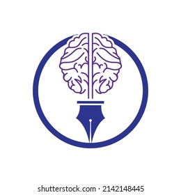 Brain pen vector logo design template. Smart creative education logo concept.	