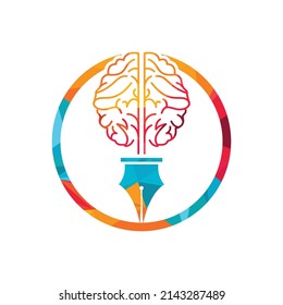 Brain pen vector logo design template. Smart creative education logo concept.	