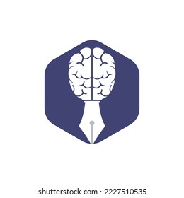 Brain pen vector logo design template. Smart creative education logo concept.	