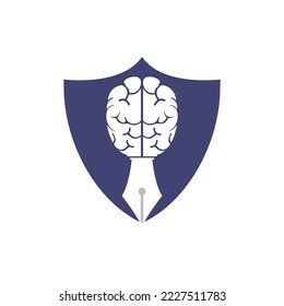 Brain pen vector logo design template. Smart creative education logo concept.	