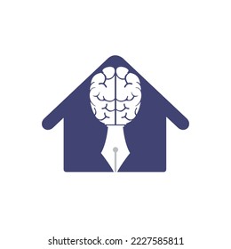Brain pen vector logo design template. Smart creative education logo concept.	