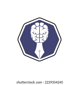 Brain pen vector logo design template. Smart creative education logo concept.	