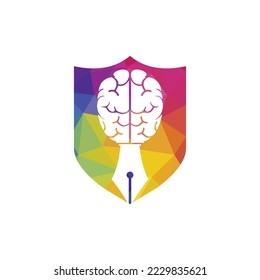 Brain pen vector logo design template. Smart creative education logo concept.	