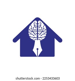 Plantilla de diseño del logotipo del vector de la pluma cerebral. El concepto del logotipo de la educación creativa inteligente.	