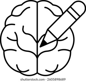 A brain with a pencil in it