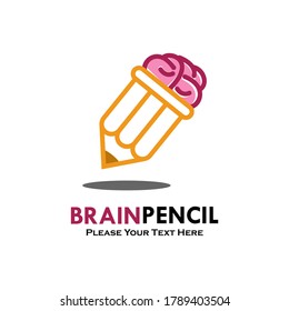 Ilustración del diseño del logotipo del lápiz cerebral. adecuado para la educación