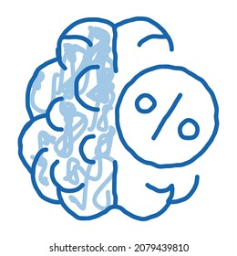 Vector de icono de esbozo de porcentaje de cerebro. Dibujo manual de la línea de doodle azul Brain Porcentaje de signo isométrico. ilustración de símbolo aislado
