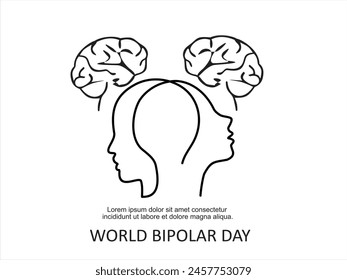 Brain of a person with opposite emotions. Bipolar disorder symbol. World Bipolar Day. Vector illustration.