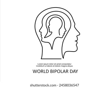 Brain of a person with opposite emotions. Bipolar disorder symbol. World Bipolar Day. Vector illustration.