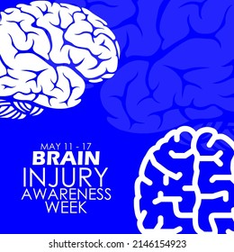 Brain pictures illustration with bold texts on blue background, Brain Injury Awareness Week May 11-17