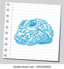 Brain with pilot goggles. Sketch style illustration.