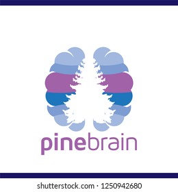 brain with Pine logo icon vector
