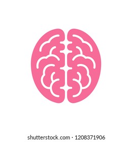 Brain pink color top view icon, intellect symbol vector illustration isolated on white background