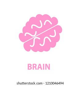 Brain pink flat icon isolated on white background. Vector illustration.