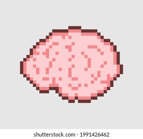 Arte de píxeles cerebrales de 8 bits. Cerebros pixelados. ilustración vectorial