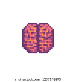 Brain pixel art icon, cerebrum isolated vector illustration. Human organ. 8-bit sprite. Logo for science, medicine, anatomy, education, biotechnology. Design stickers, logo, app, embroidery.