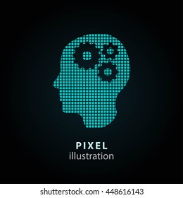 Brain - pixel icon. Vector Illustration. Design logo element. Isolated on black background. It is easy to change to any color.