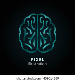 Brain - pixel icon. Vector Illustration. Design logo element. Isolated on black background. It is easy to change to any color.