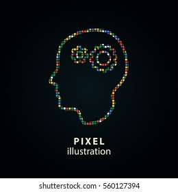 Brain - pixel icon. Vector Illustration. Design logo element. Isolated on black background. It is easy to change to any color.