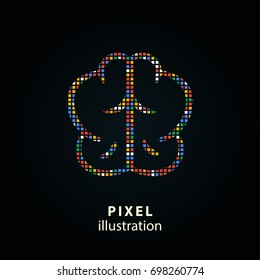Brain - pixel icon. Vector Illustration. Design logo element. Isolated on black background. It is easy to change to any color.