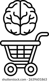 A brain is placed on top of a shopping cart. The brain is surrounded by the shopping cart, giving the impression that the brain is being carried by the cart