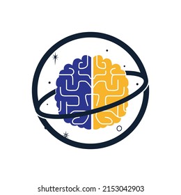 Brain planet vector logo design. Intellectual and smart logo concept.
