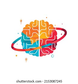 Brain planet vector logo design. Intellectual and smart logo concept.