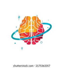 Brain planet vector logo design. Intellectual and smart logo concept.	