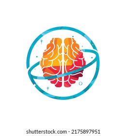 Brain planet vector logo design. Intellectual and smart logo concept.	