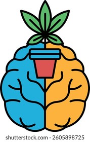 A brain with a plant growing out of it. The plant is in a pot and is green