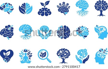 Brain with plant growing from it symbolizing knowledge growth nature plant growth.