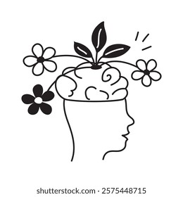 Brain with plant growth symbolizing environmental consciousness
