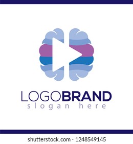Brain with play video logo icon vector