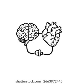 Brain Plugged Into Heart Symbolizing Emotional and Mental Connectedness